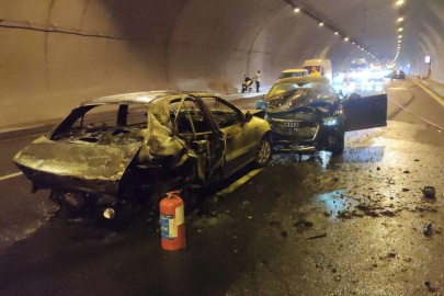 Orhangazi tünelinde alev topuna dönen araçtan kurtarıldı