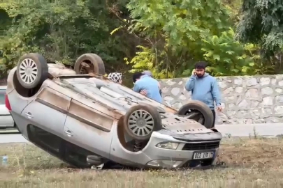 Kontrolden çıkan araç takla attı!