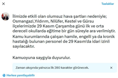 Bursa’da 5 ilçede okullar tatil edildi