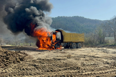 Seyir halindeki kamyon alev alev yandı