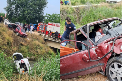 Bursa’da iki otomobil çarpıştı, biri dereye uçtu!