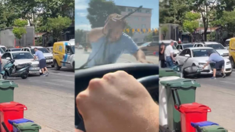 Yol verme tartışmasında aracın önünü kesti, sileceği kırıp cama yumruk attı