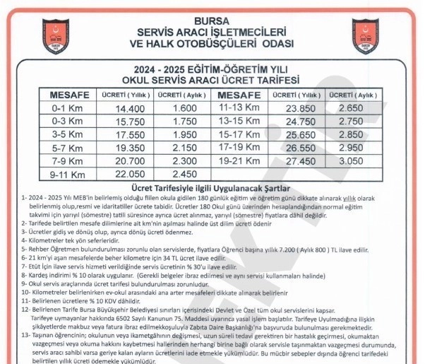Bursa’da okul servis fiyatlarına yüzde 49 zam
