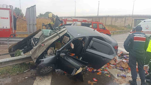 Otomobil bariyerlere saplandı