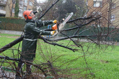 Büyükşehir ekipleri, şiddetli rüzgara karşı sahada