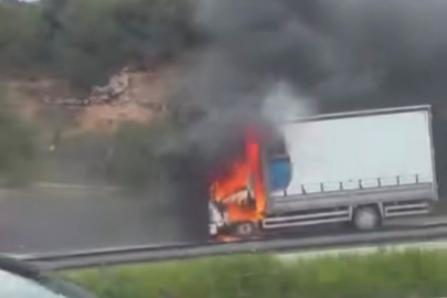 Seyir halindeki kamyon alev alev yandı