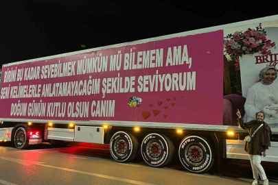 Eşinin doğum günü için 25 metrelik tırı kapladı