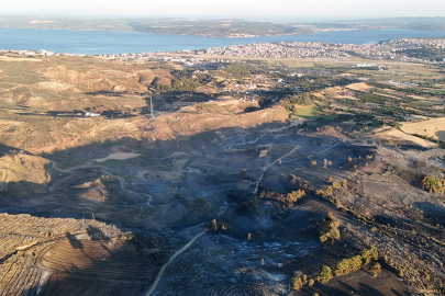 Çanakkale’deki yangında yanan alanlar dron ile görüntülendi