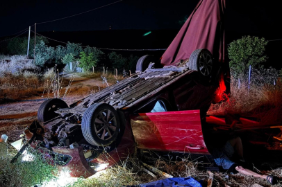 İnegöl'de otomobil şarampole yuvarlandı