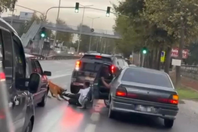Köpeğin vatandaşı ayağından ısırıp sürüklediği anlar kamerada