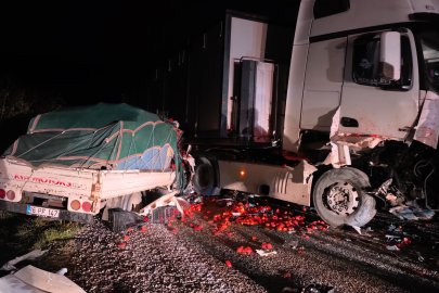 Tır ile kamyonet kafa kafaya çarpıştı: 2 ağır yaralı