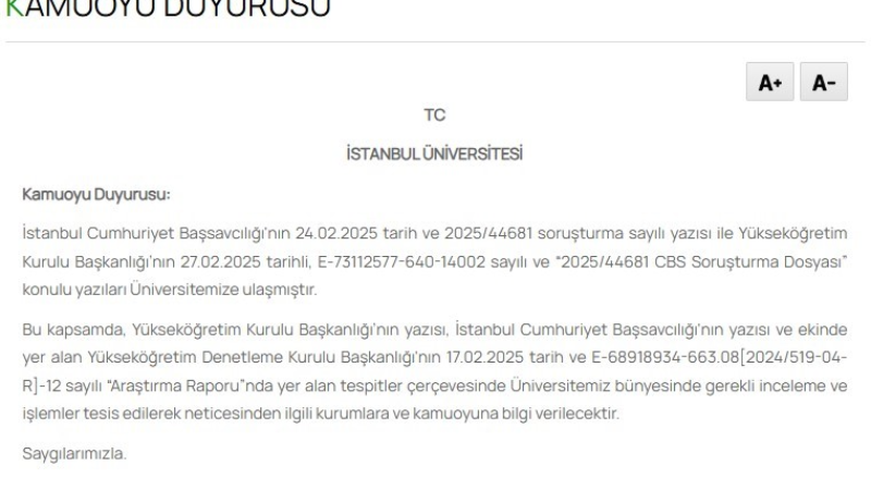 İstanbul Üniversitesi'nden "sahte diploma" açıklaması: "İnceleme ve işlemler tesis edilerek bilgi verilecektir"